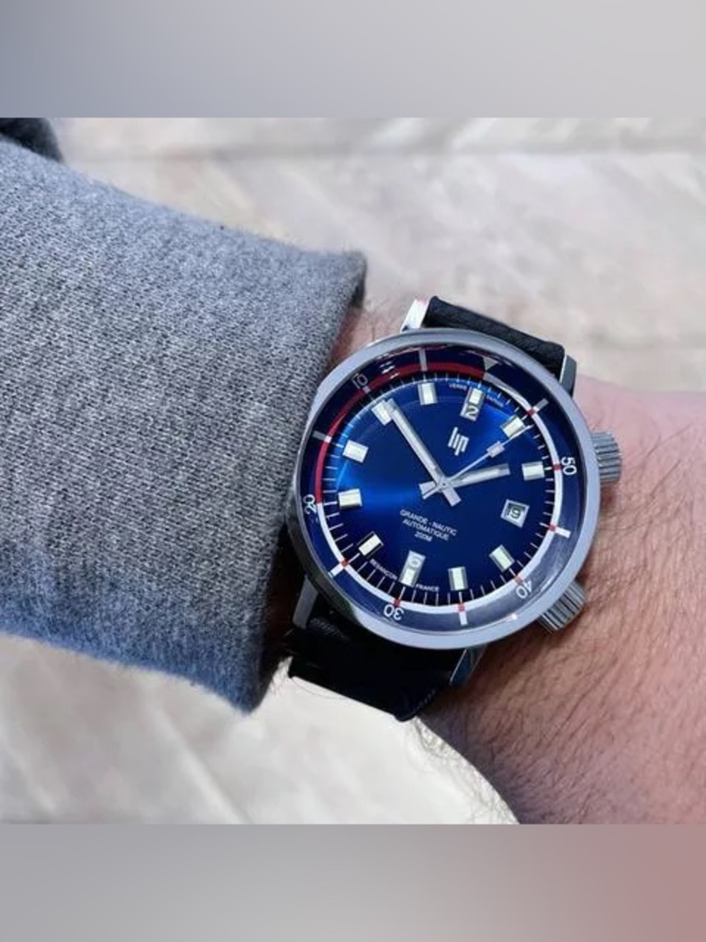 Lip Grande Nautic Ski 671521 Mens Rubber Strap Blue Analog Dial Automatic Watch